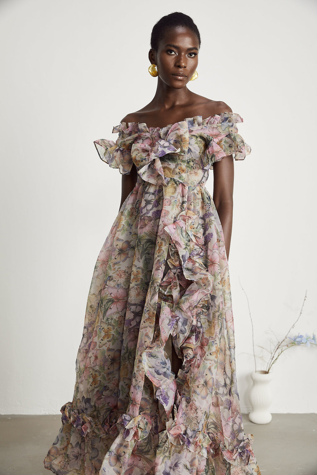 Margaux fırfır midi elbise