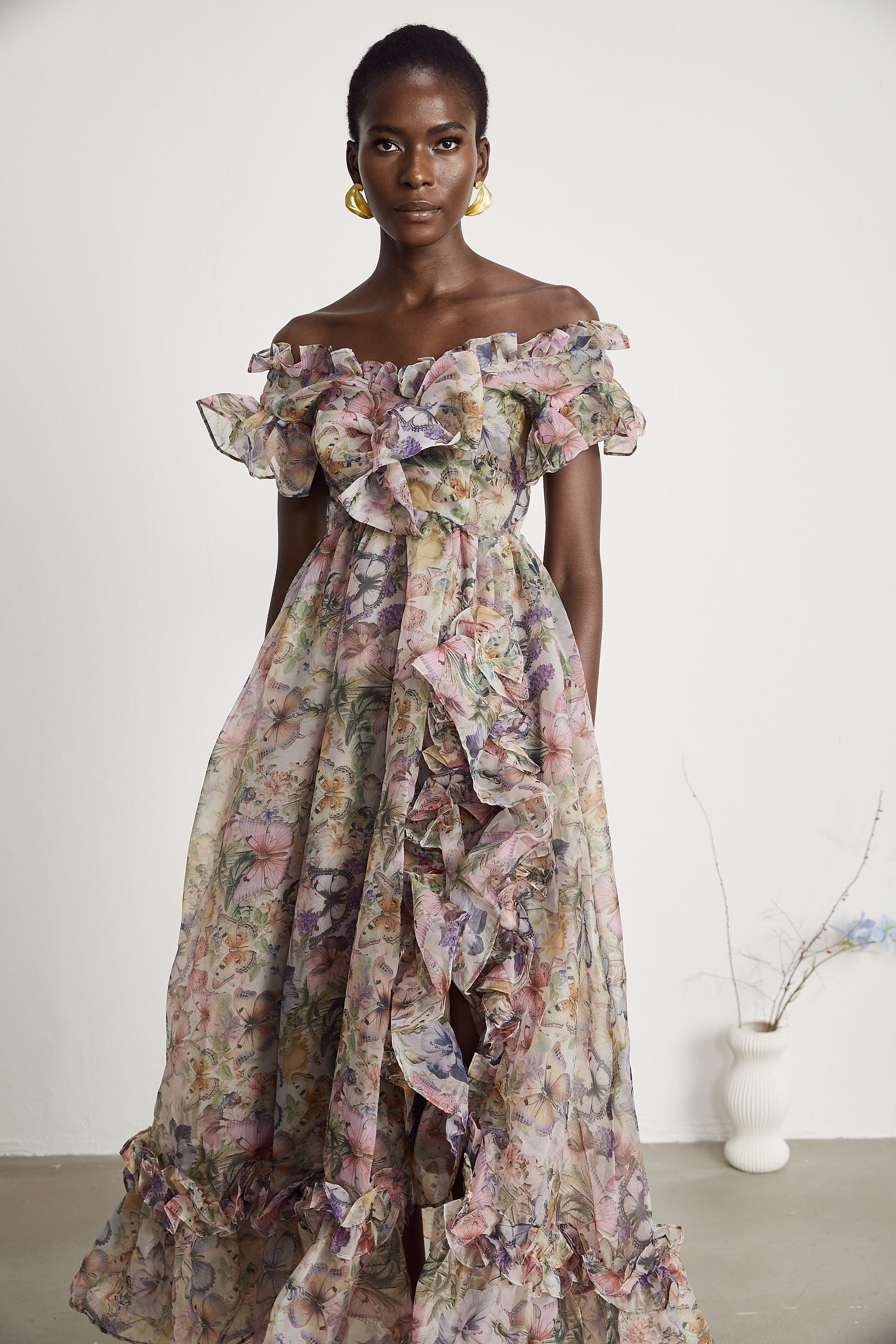 Margaux fırfır midi elbise