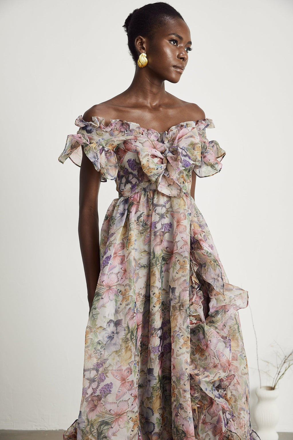 Margaux fırfır midi elbise