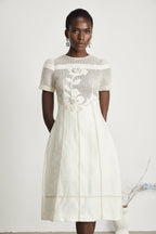 Çiçek İşlemeli Midi Elbise