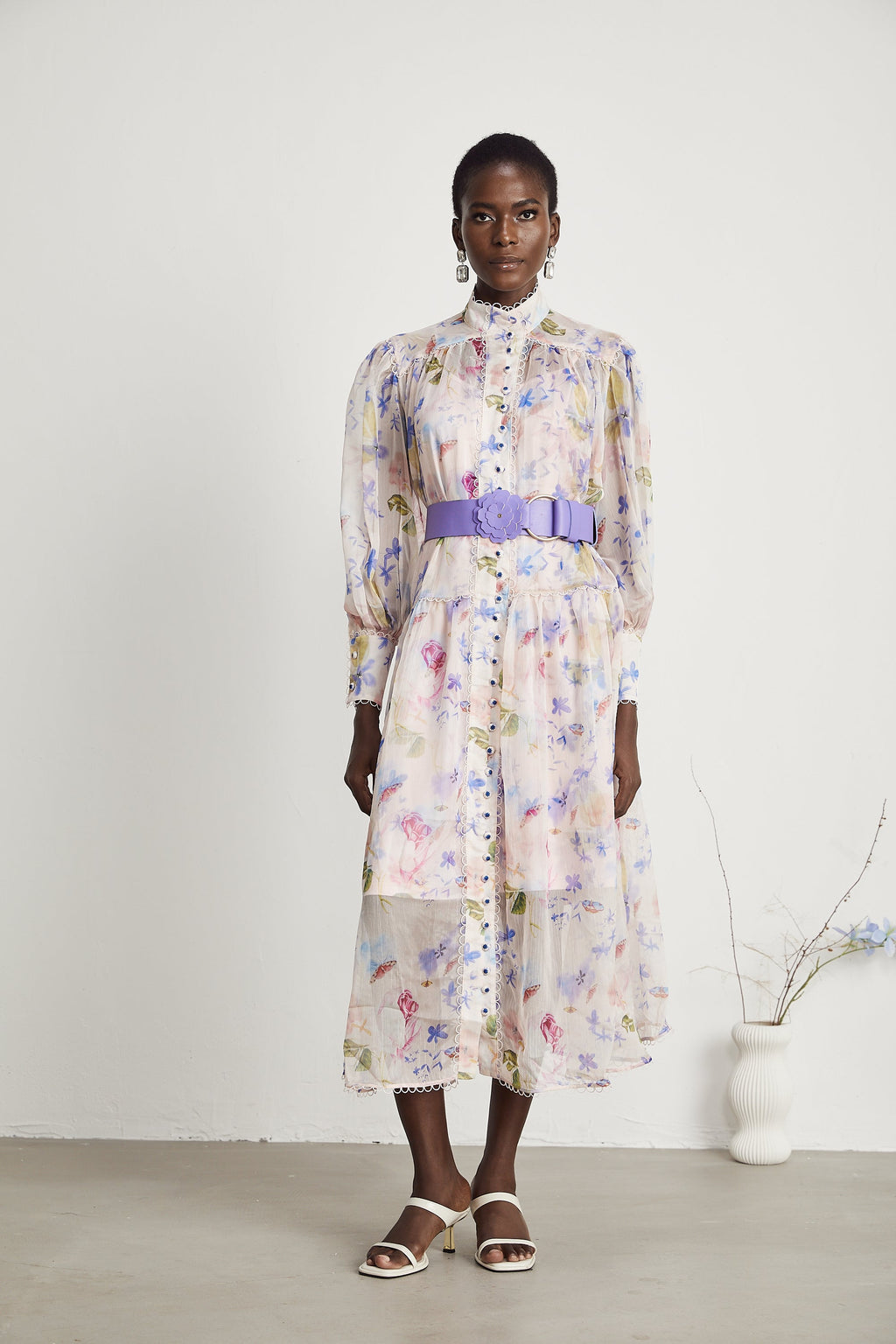 Lili çiçek midi elbise