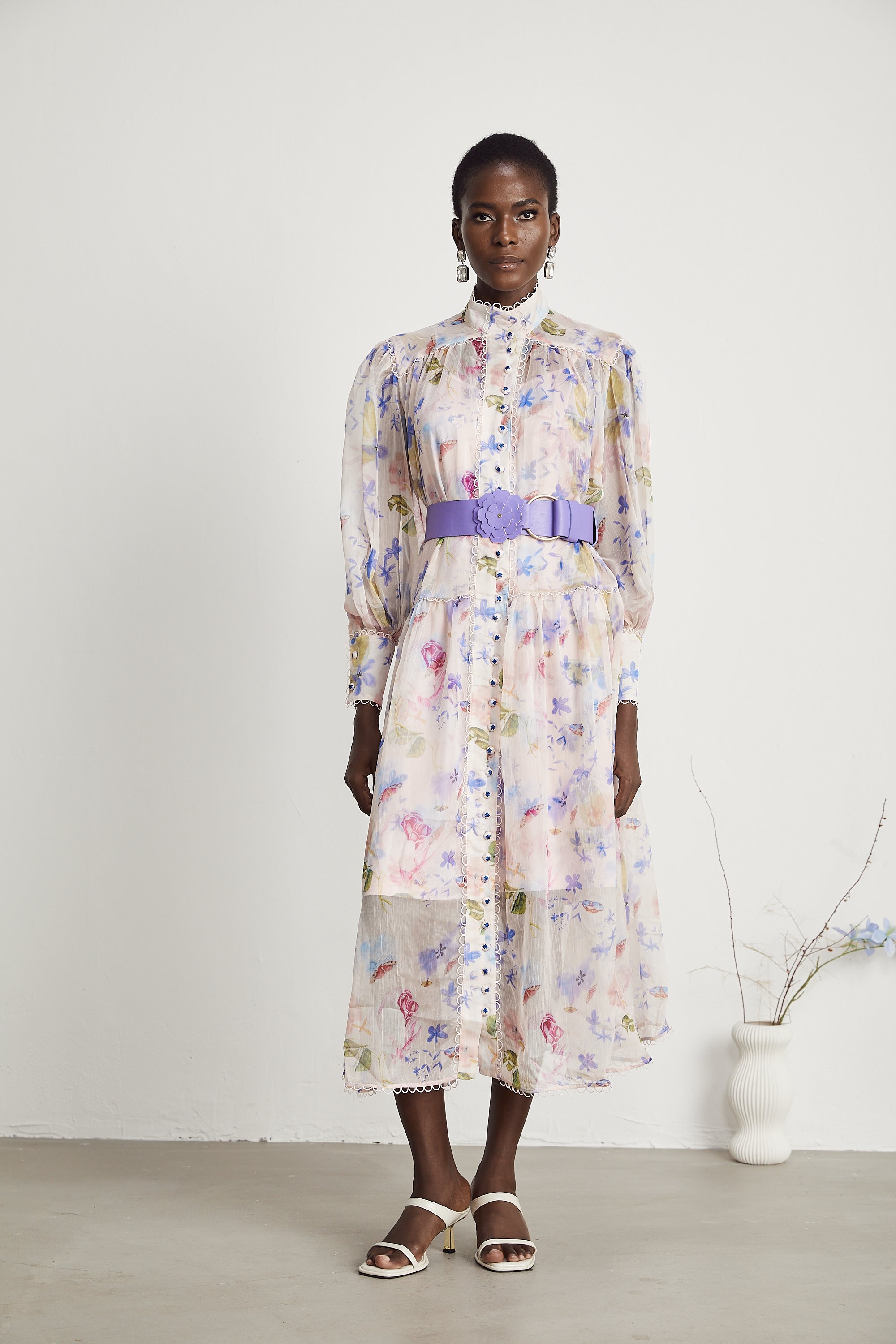 Lili çiçek midi elbise