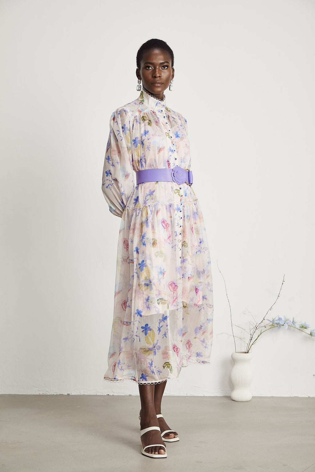 Lili çiçek midi elbise