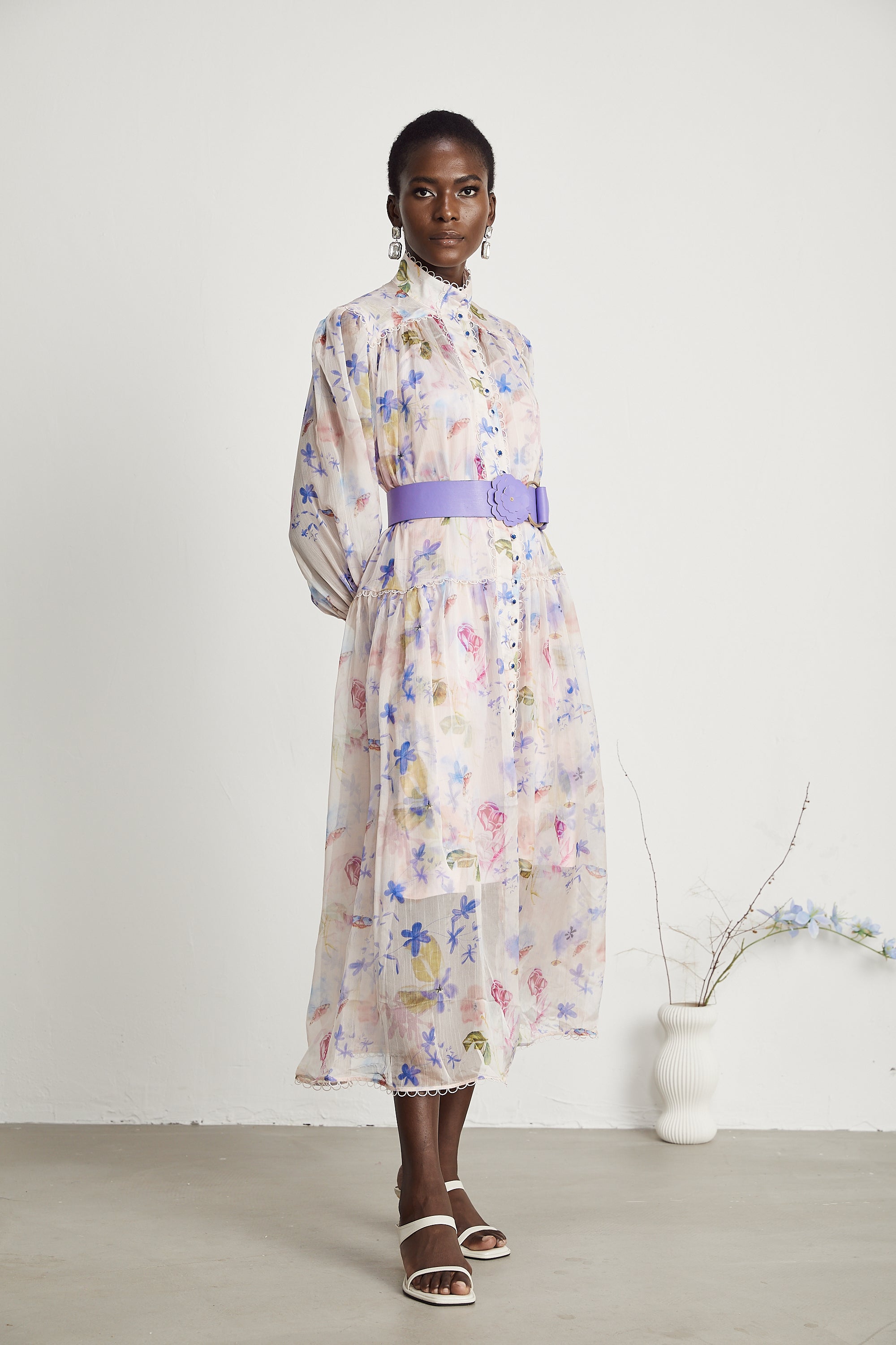 Lili çiçek midi elbise