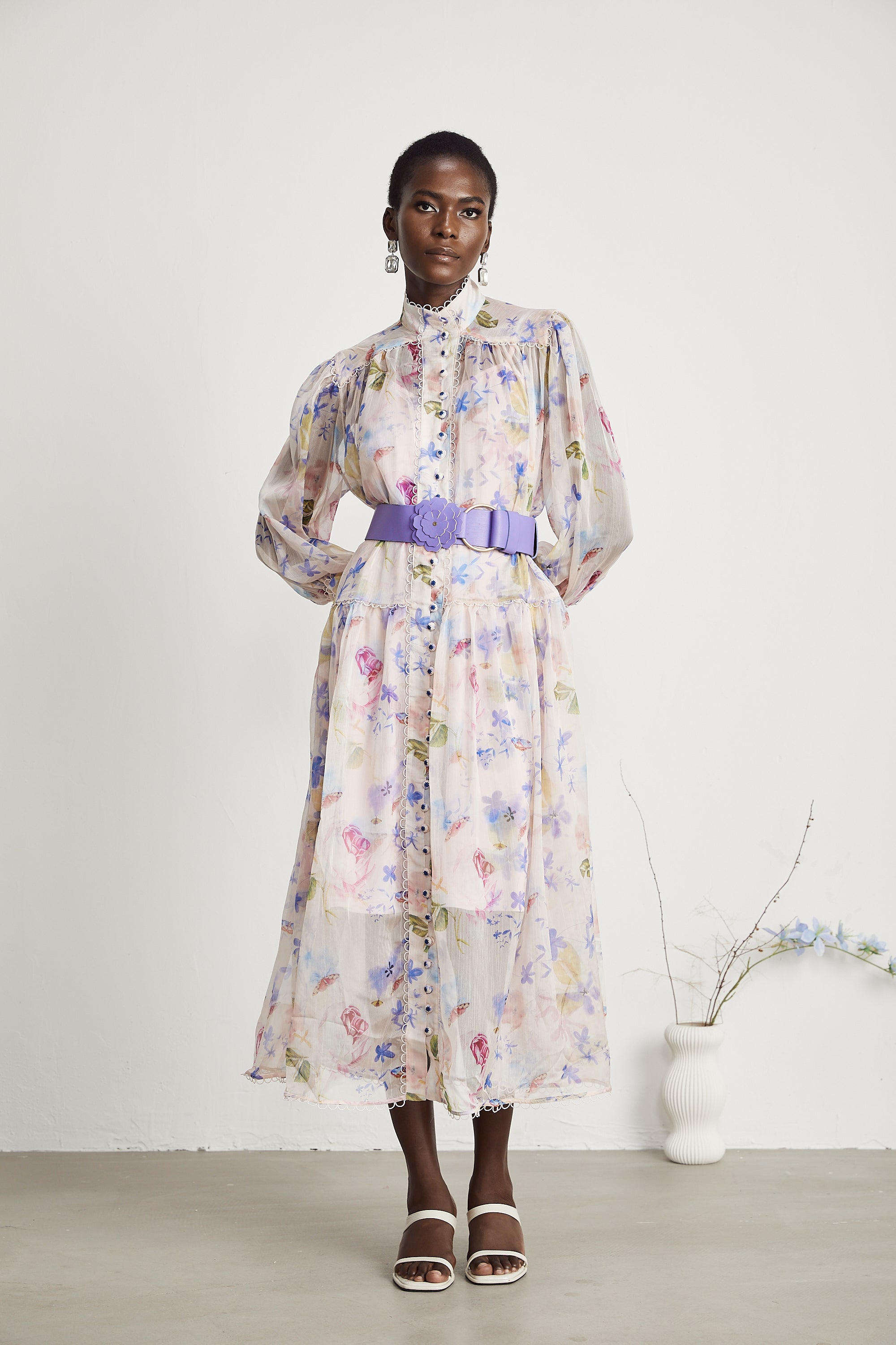 Lili çiçek midi elbise