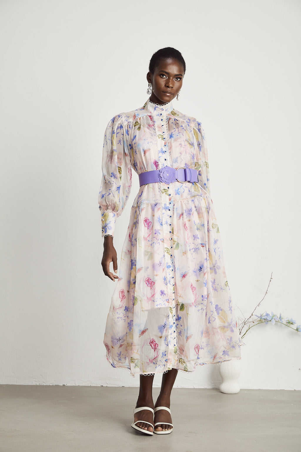 Lili çiçek midi elbise