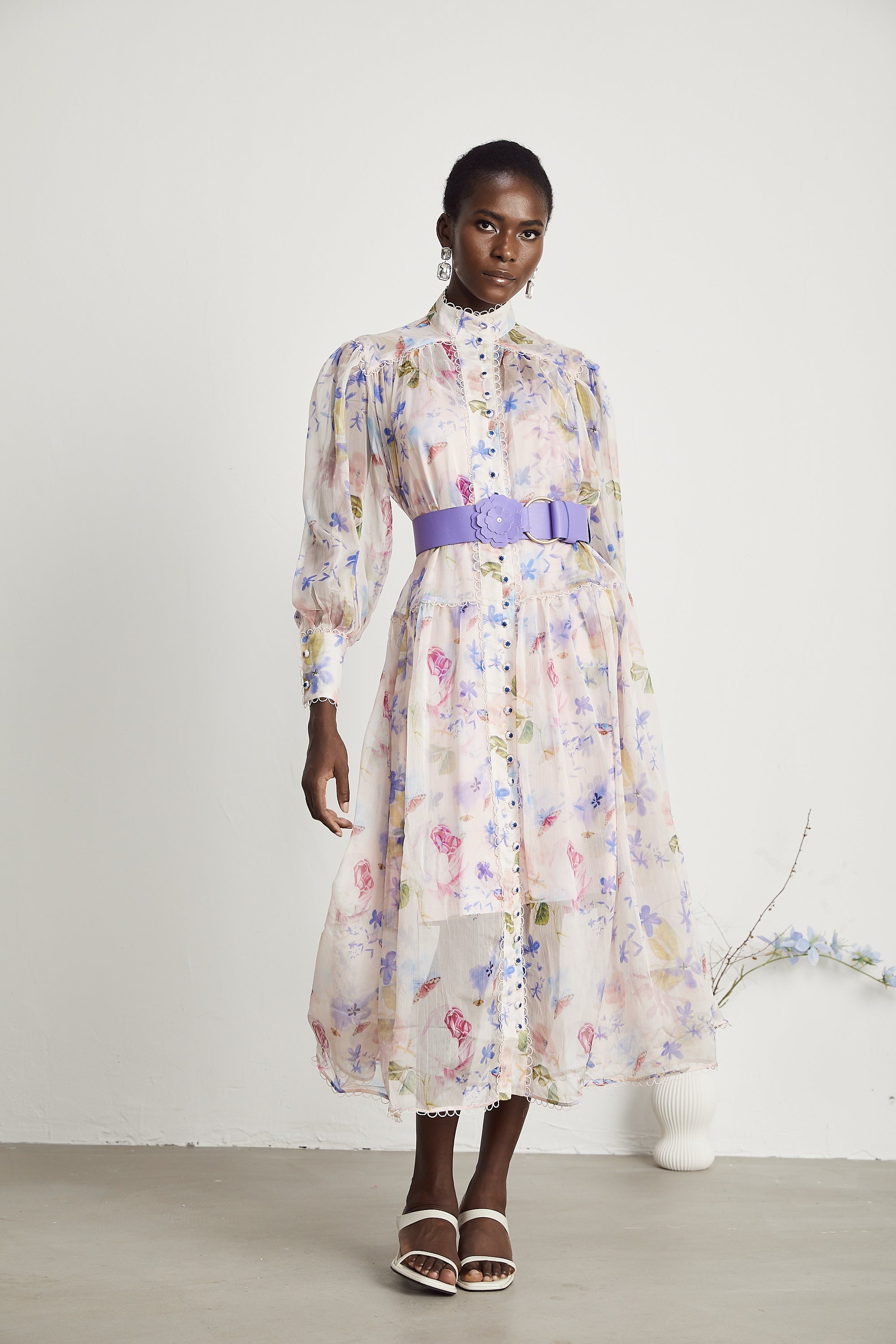 Lili çiçek midi elbise