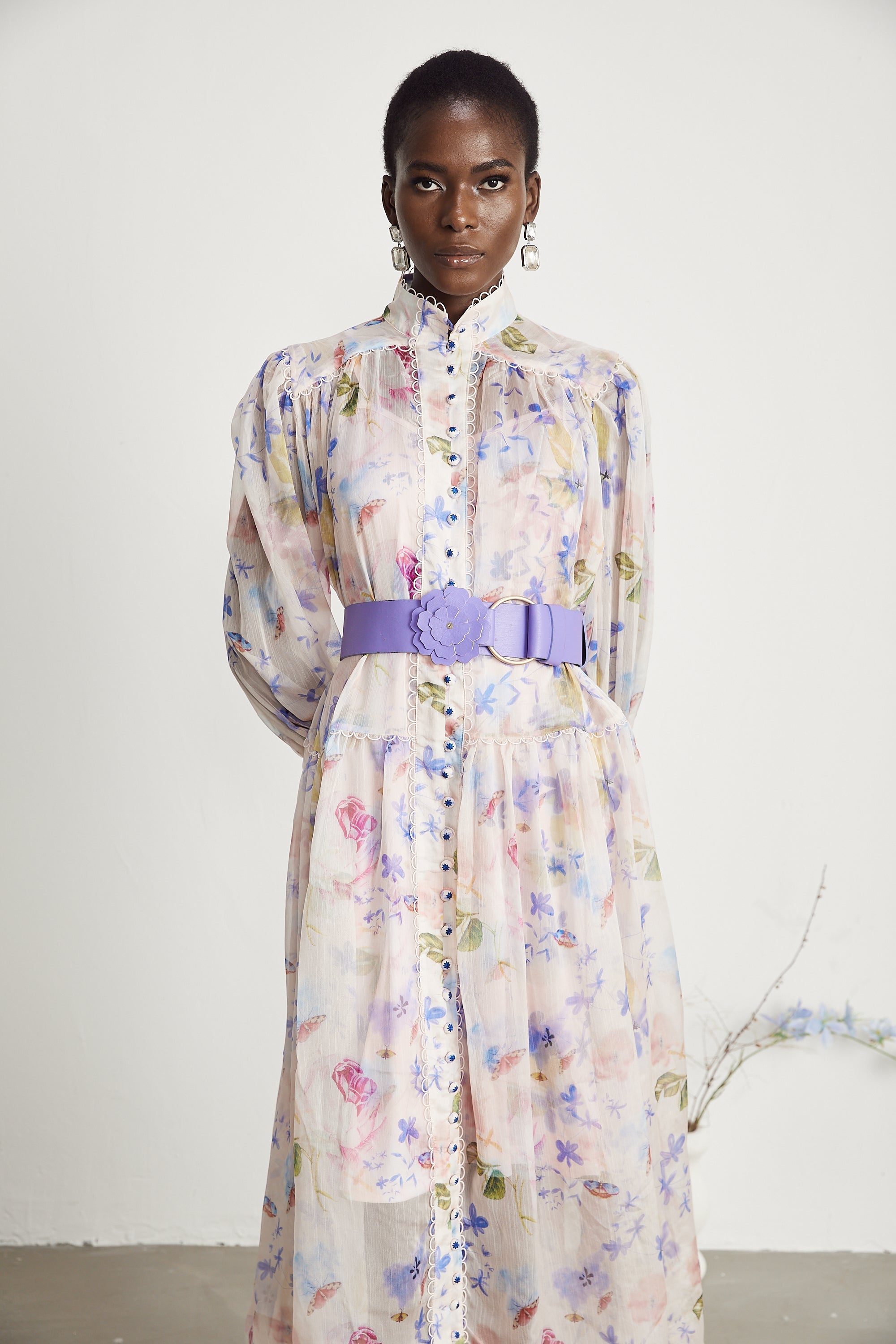 Lili çiçek midi elbise