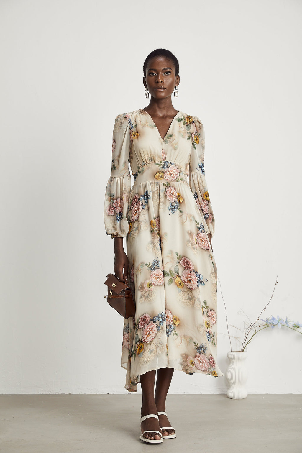 Moren çiçek maksi elbise