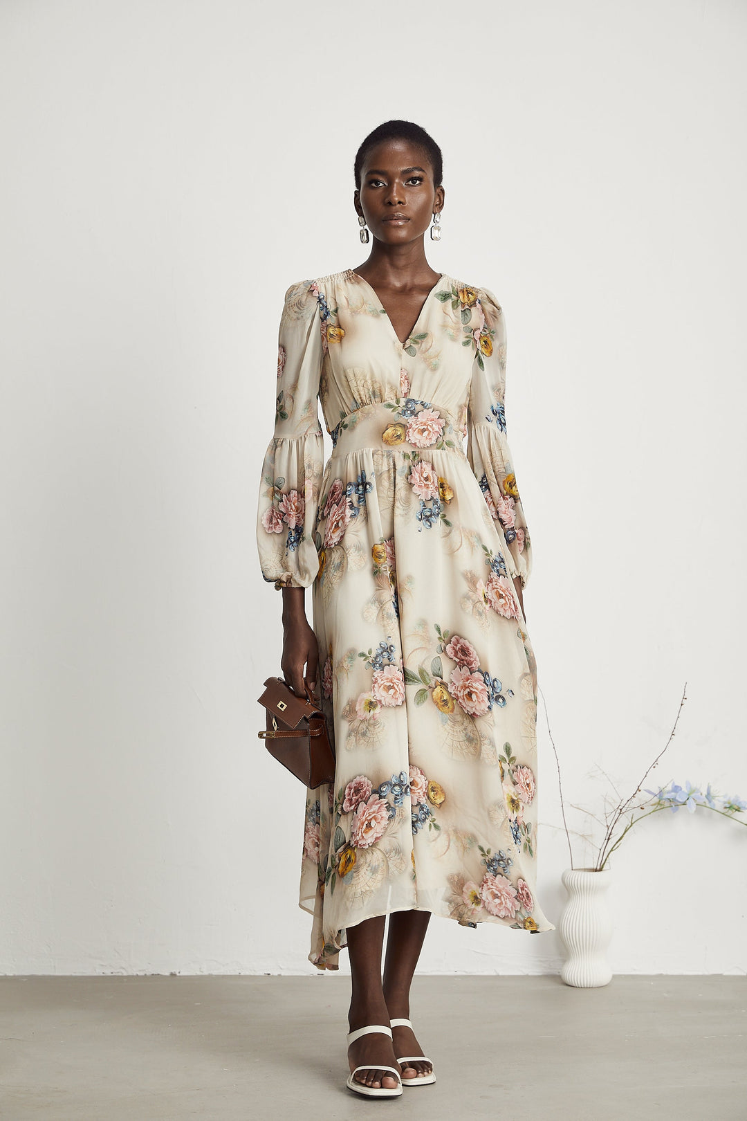 Moren çiçek maksi elbise