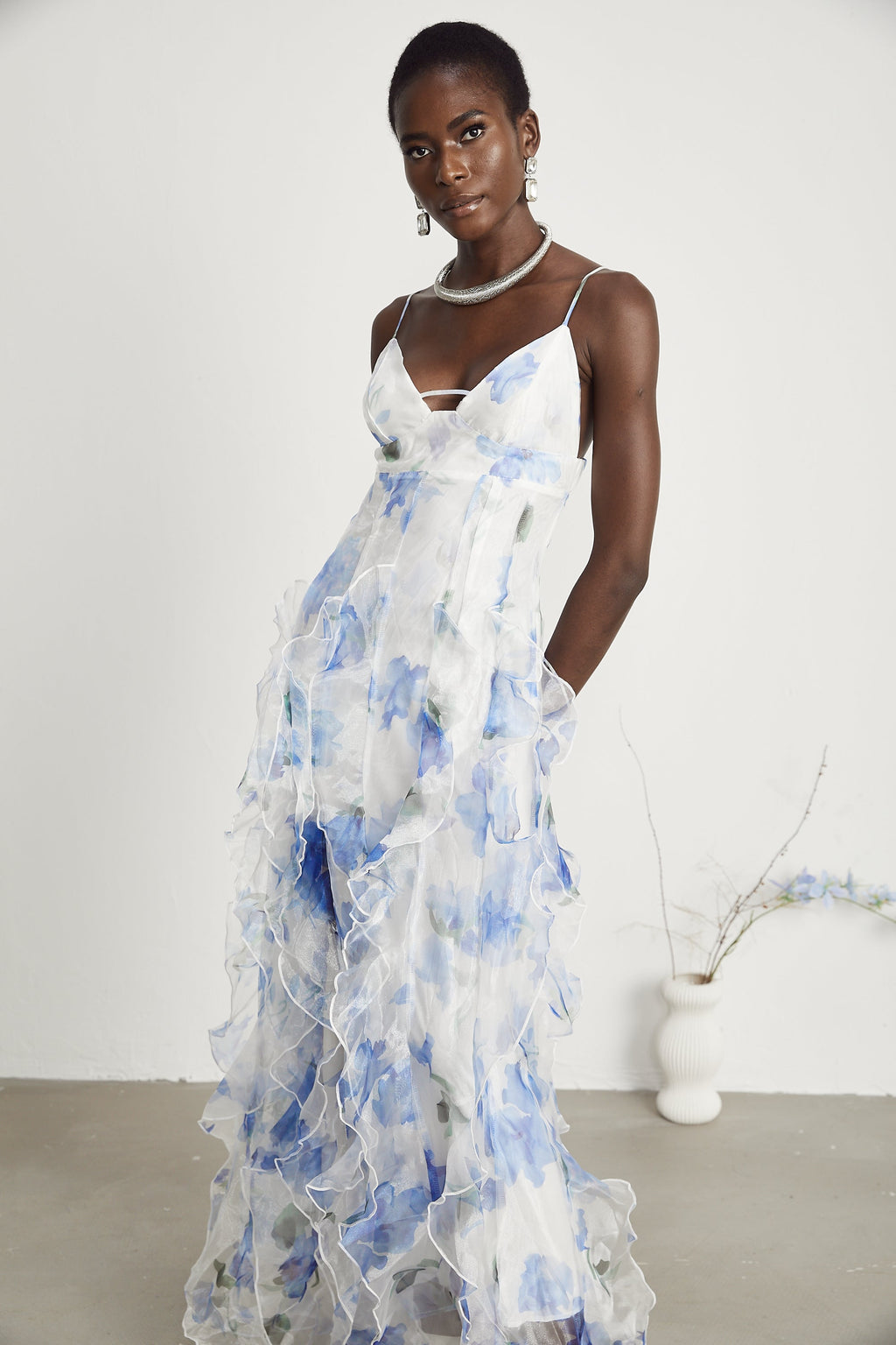 Noémie çiçek midi elbise