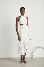 Zoë asimetrik midi elbise