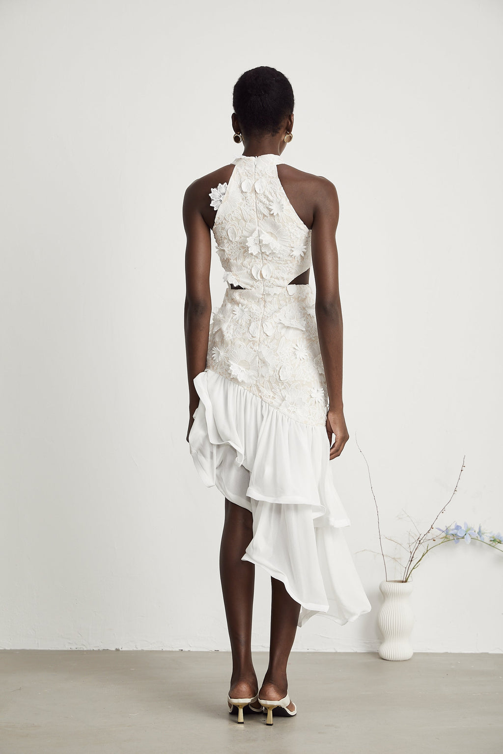 Zoë asimetrik midi elbise