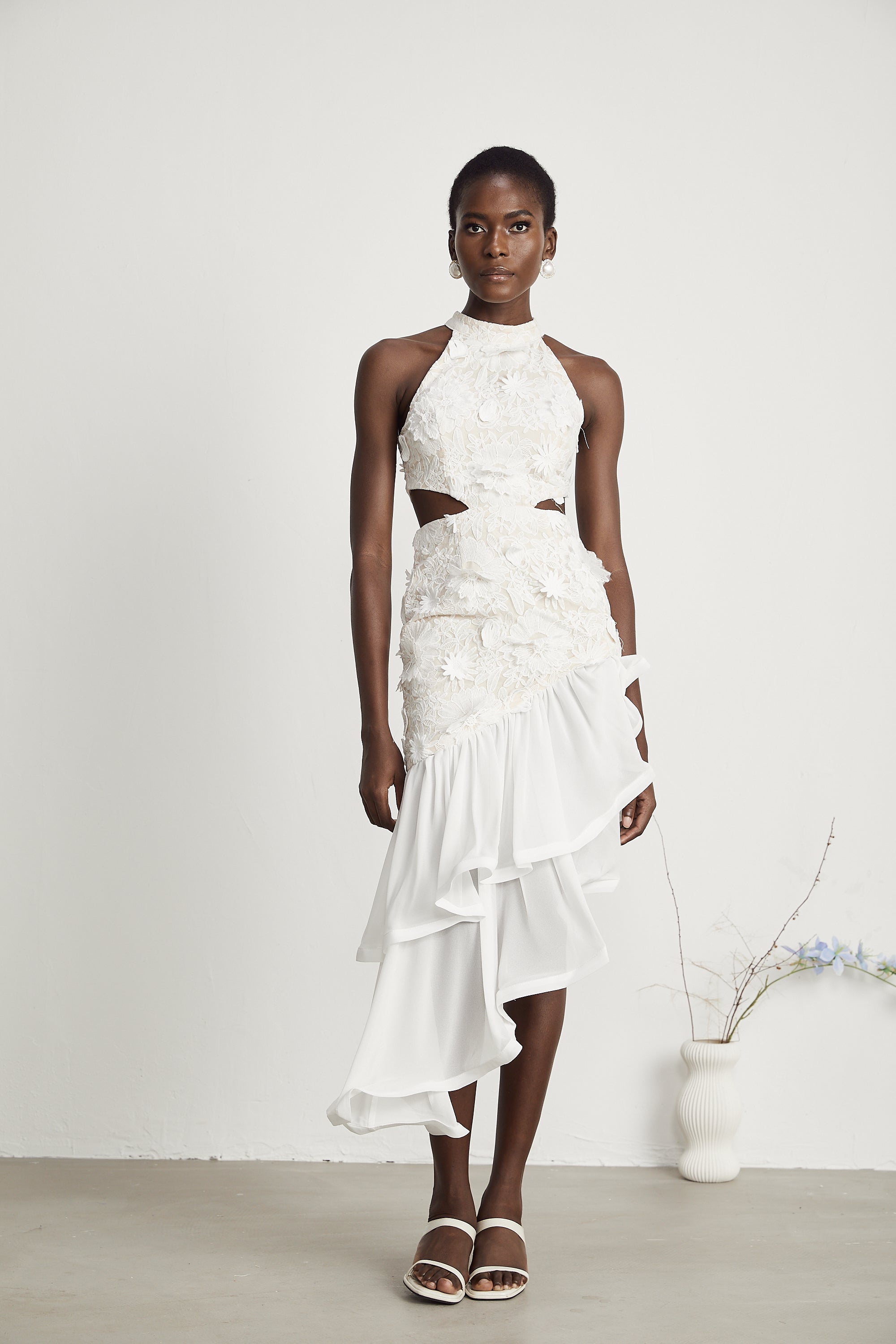 Zoë asimetrik midi elbise