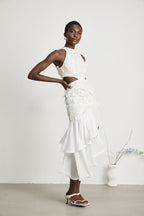 Zoë asimetrik midi elbise