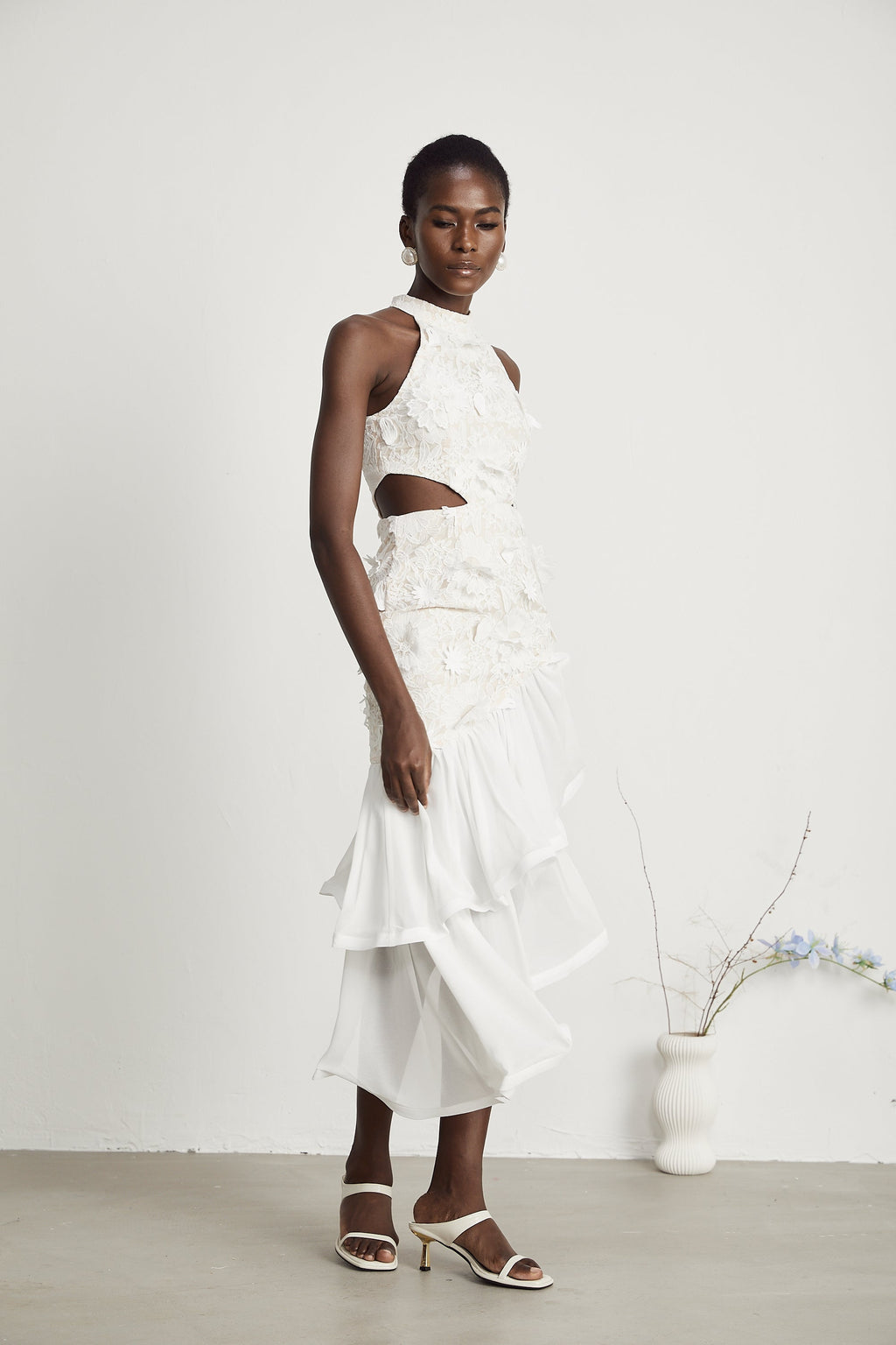 Zoë asimetrik midi elbise