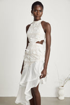 Zoë asimetrik midi elbise