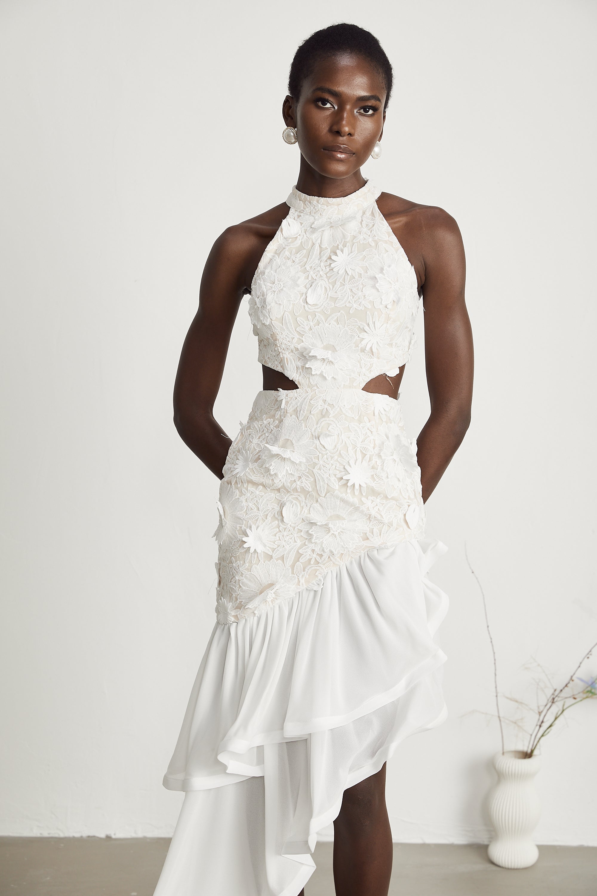 Zoë asimetrik midi elbise