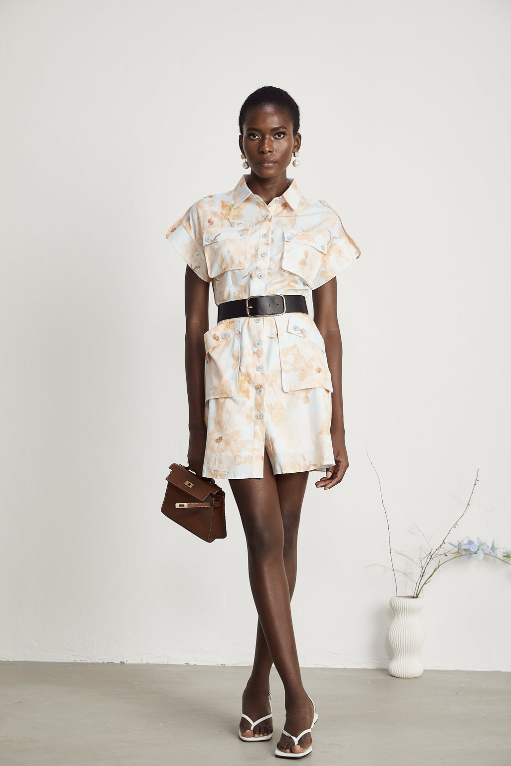 Odelle kuşaklı gömlek mini elbise