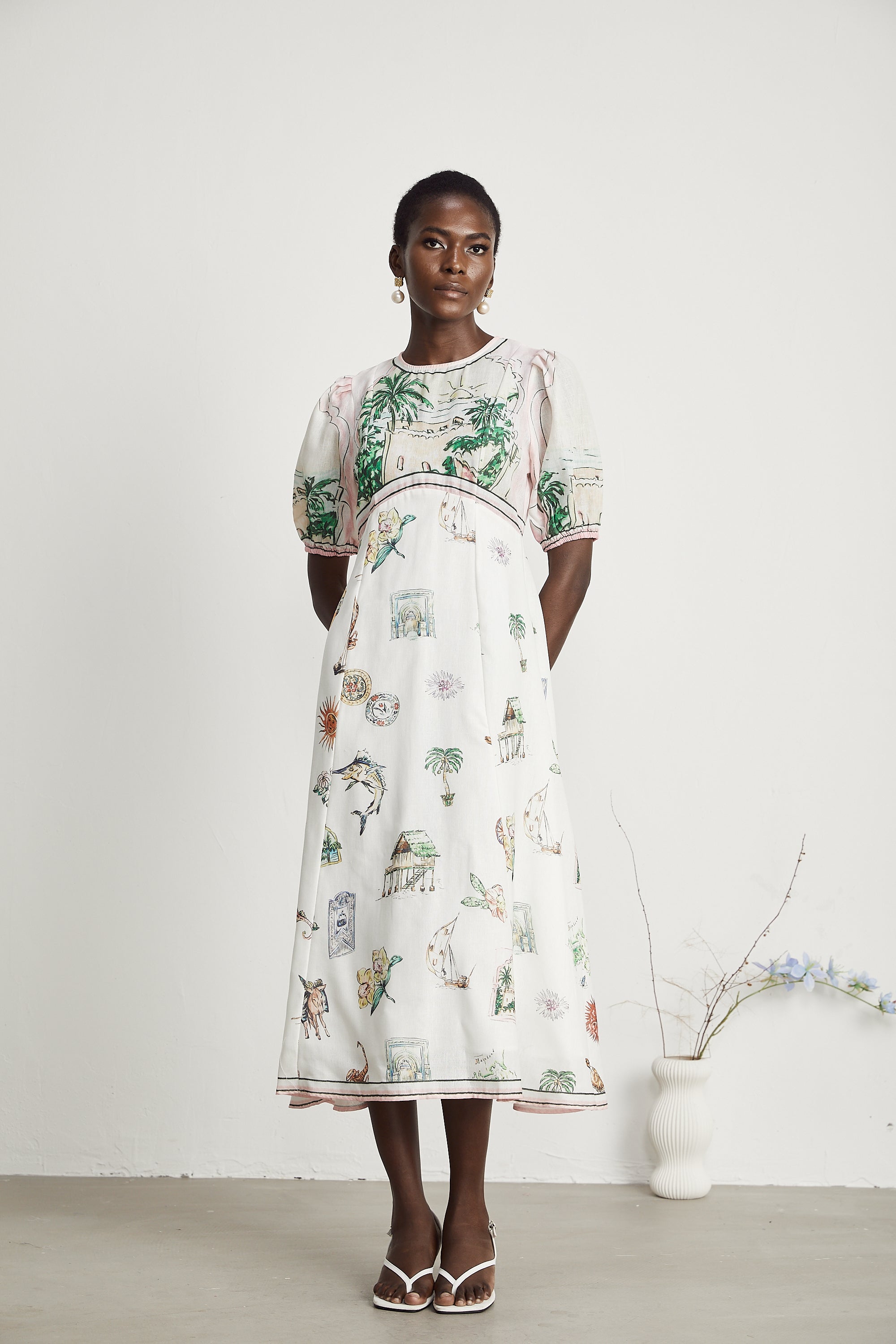 Pénélope desenli midi elbise