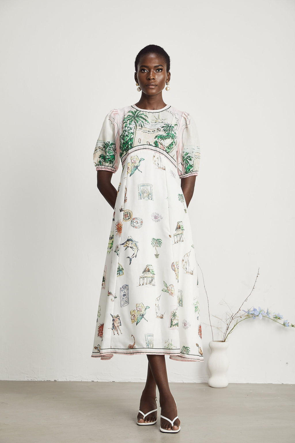 Pénélope desenli midi elbise