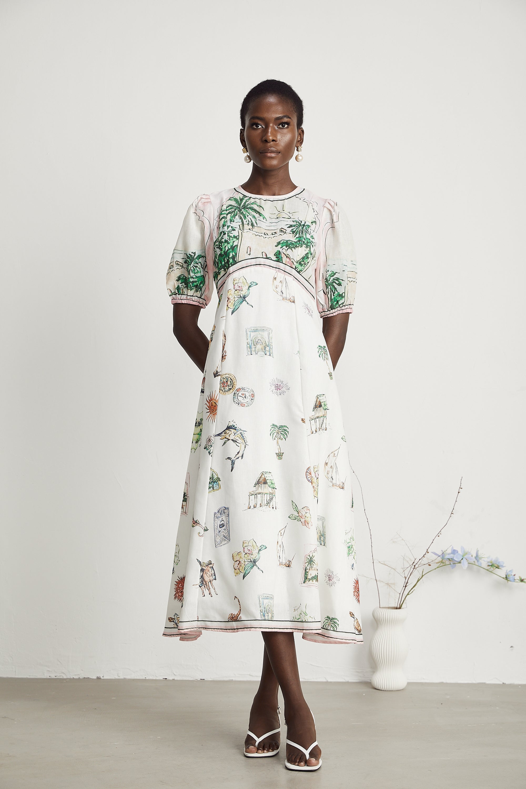 Pénélope desenli midi elbise