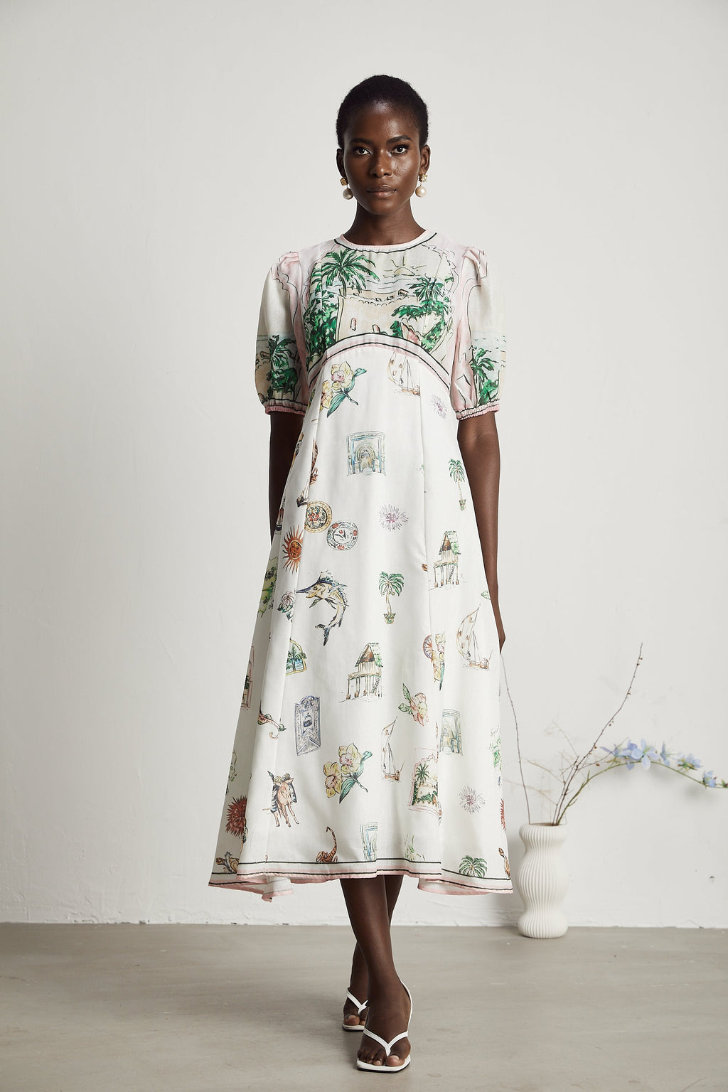 Pénélope desenli midi elbise