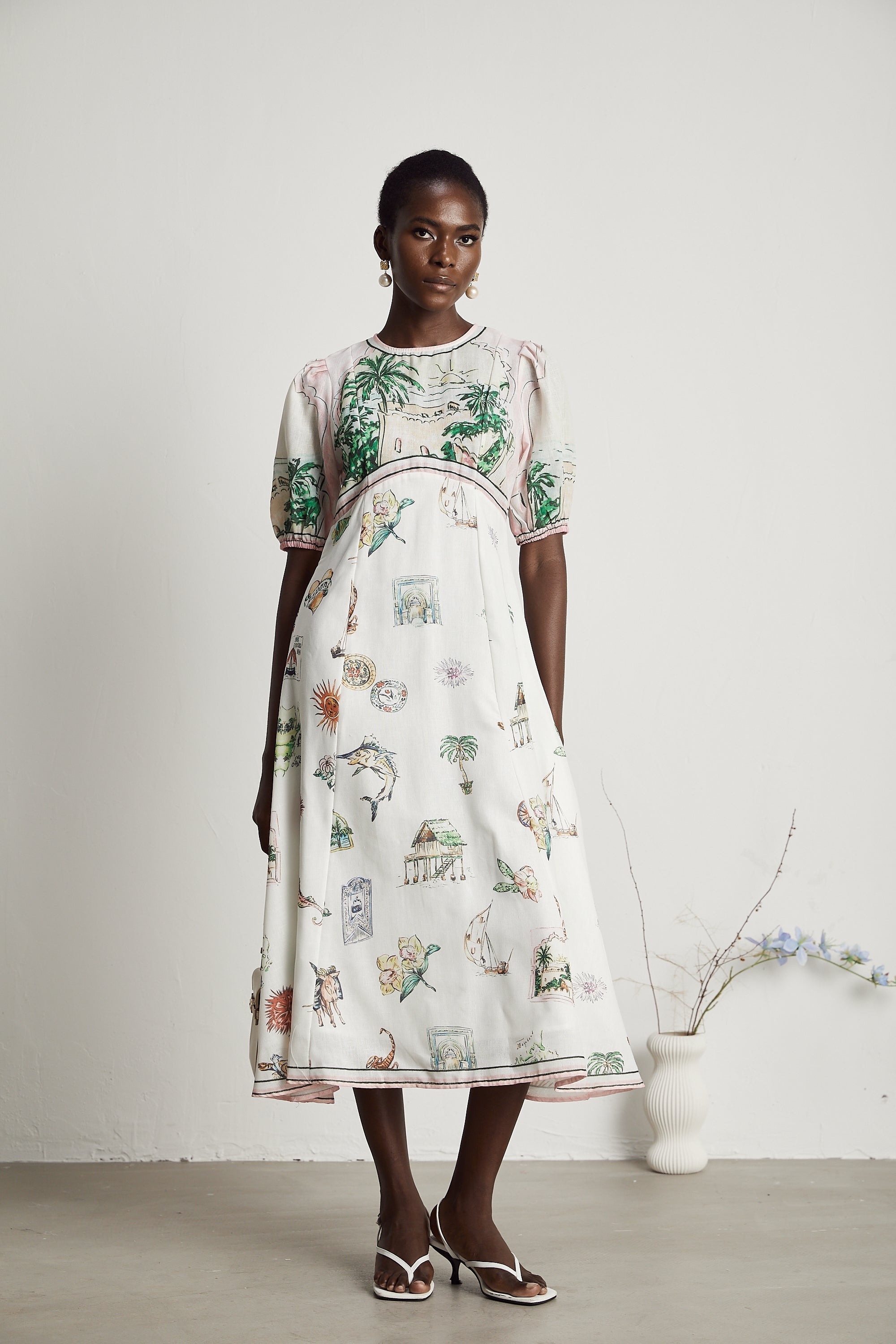 Pénélope desenli midi elbise