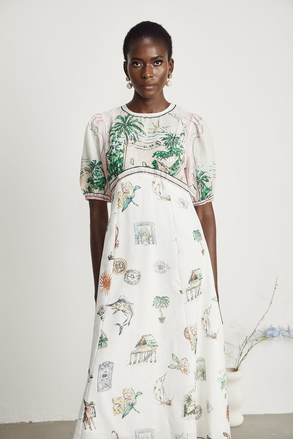 Pénélope desenli midi elbise