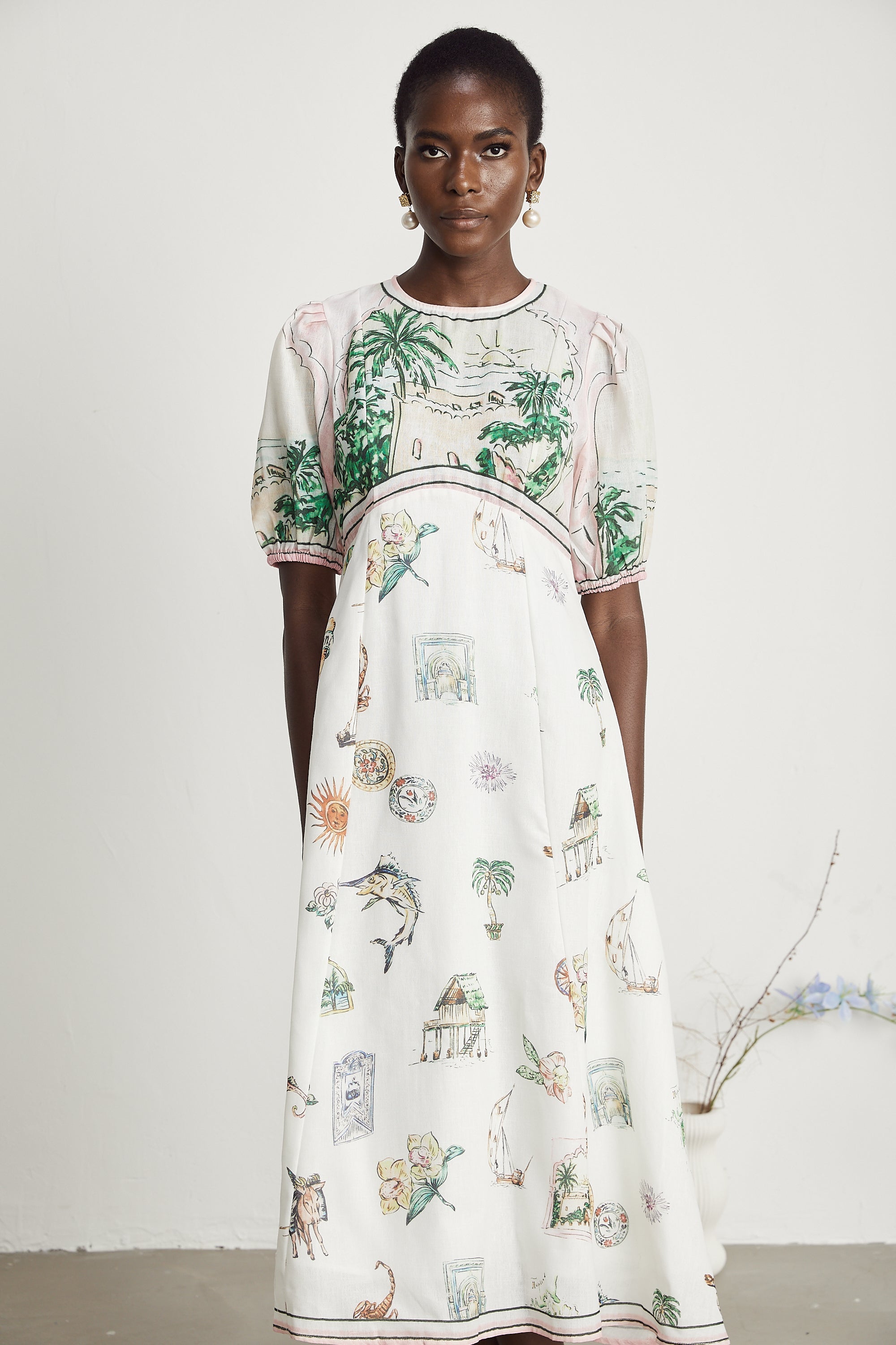 Pénélope desenli midi elbise