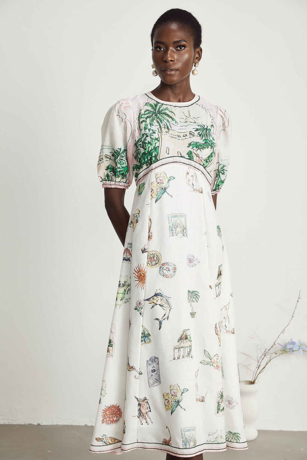 Pénélope desenli midi elbise