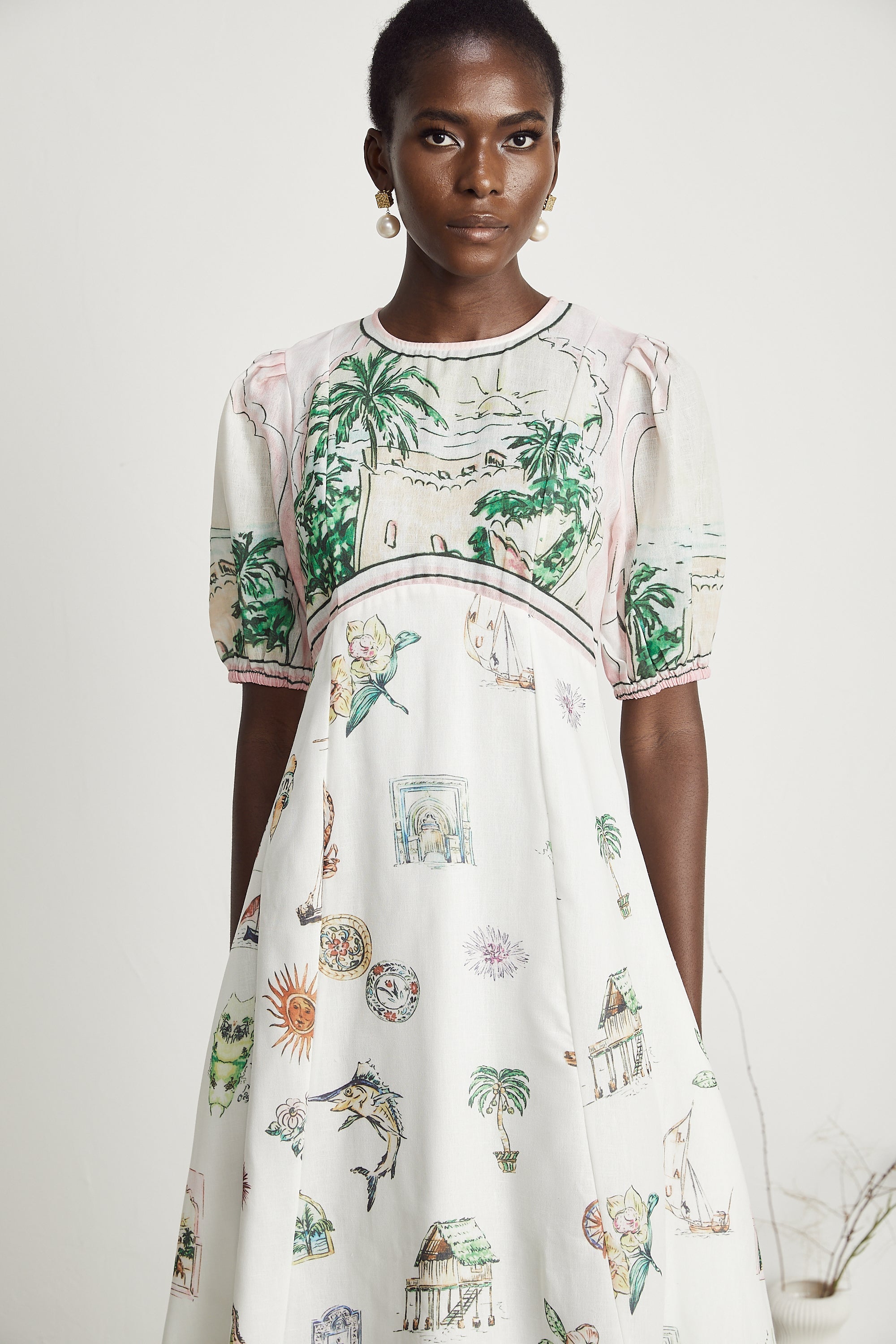 Pénélope desenli midi elbise