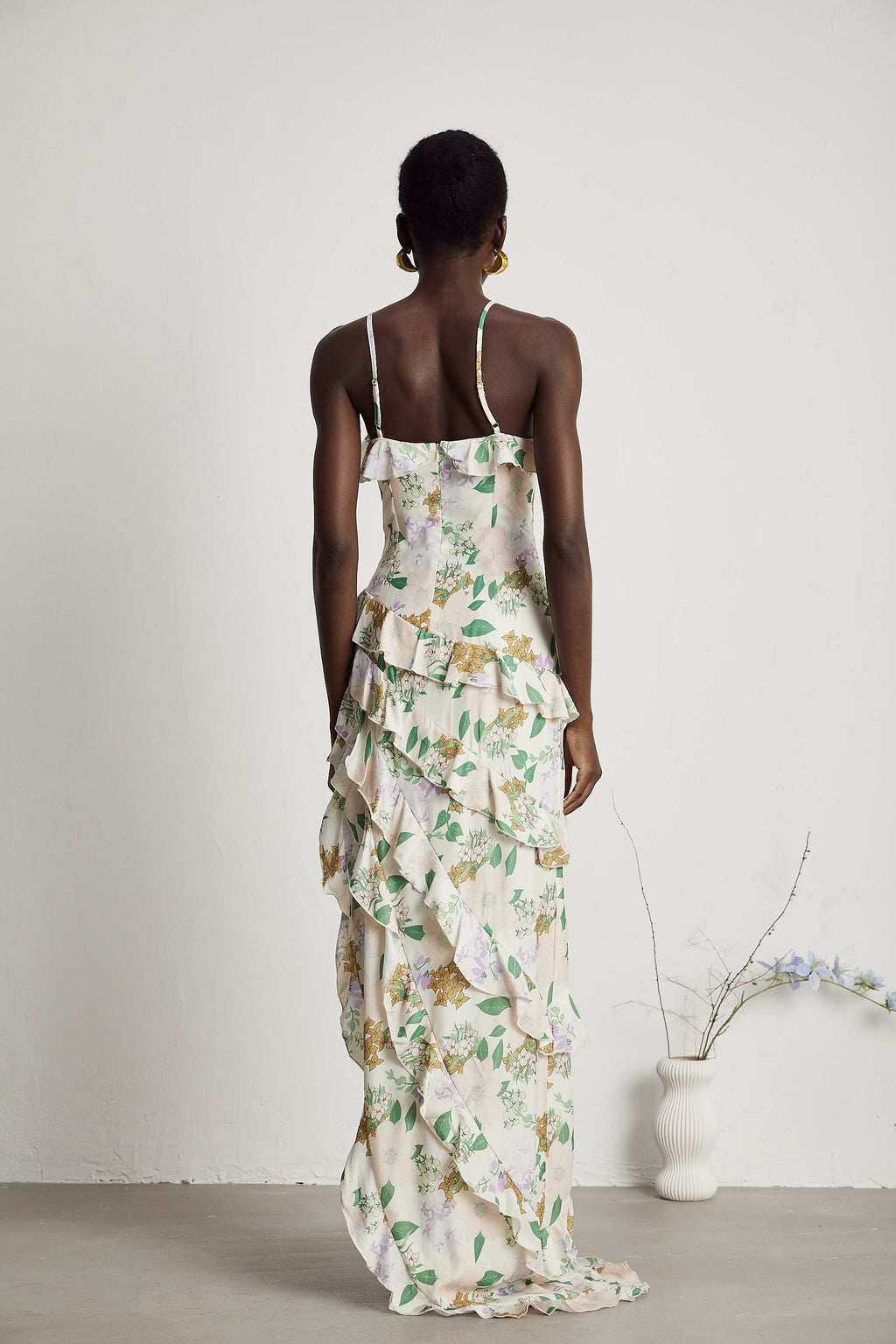 Isabeau fırfır maksi elbise