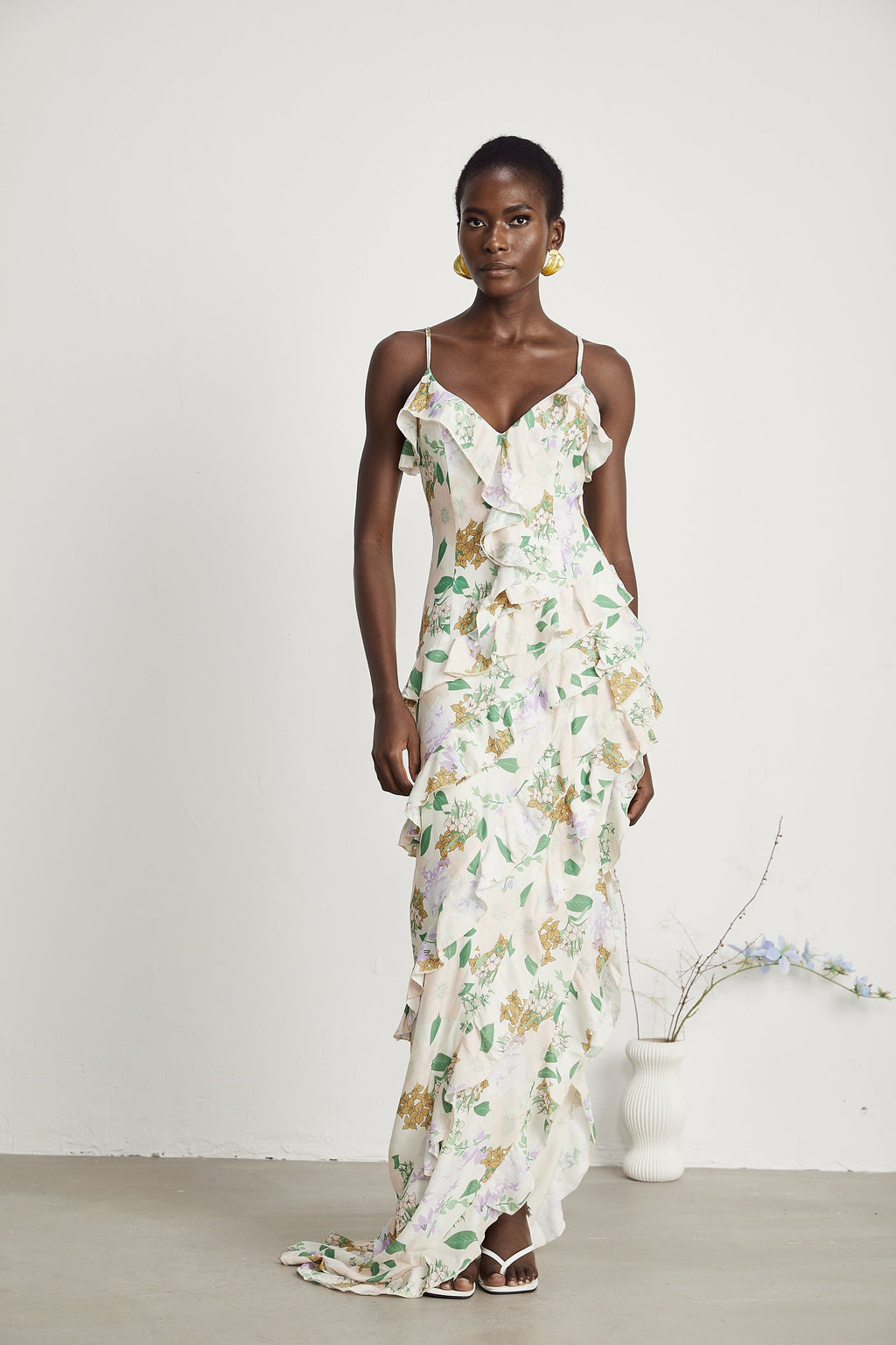 Isabeau fırfır maksi elbise