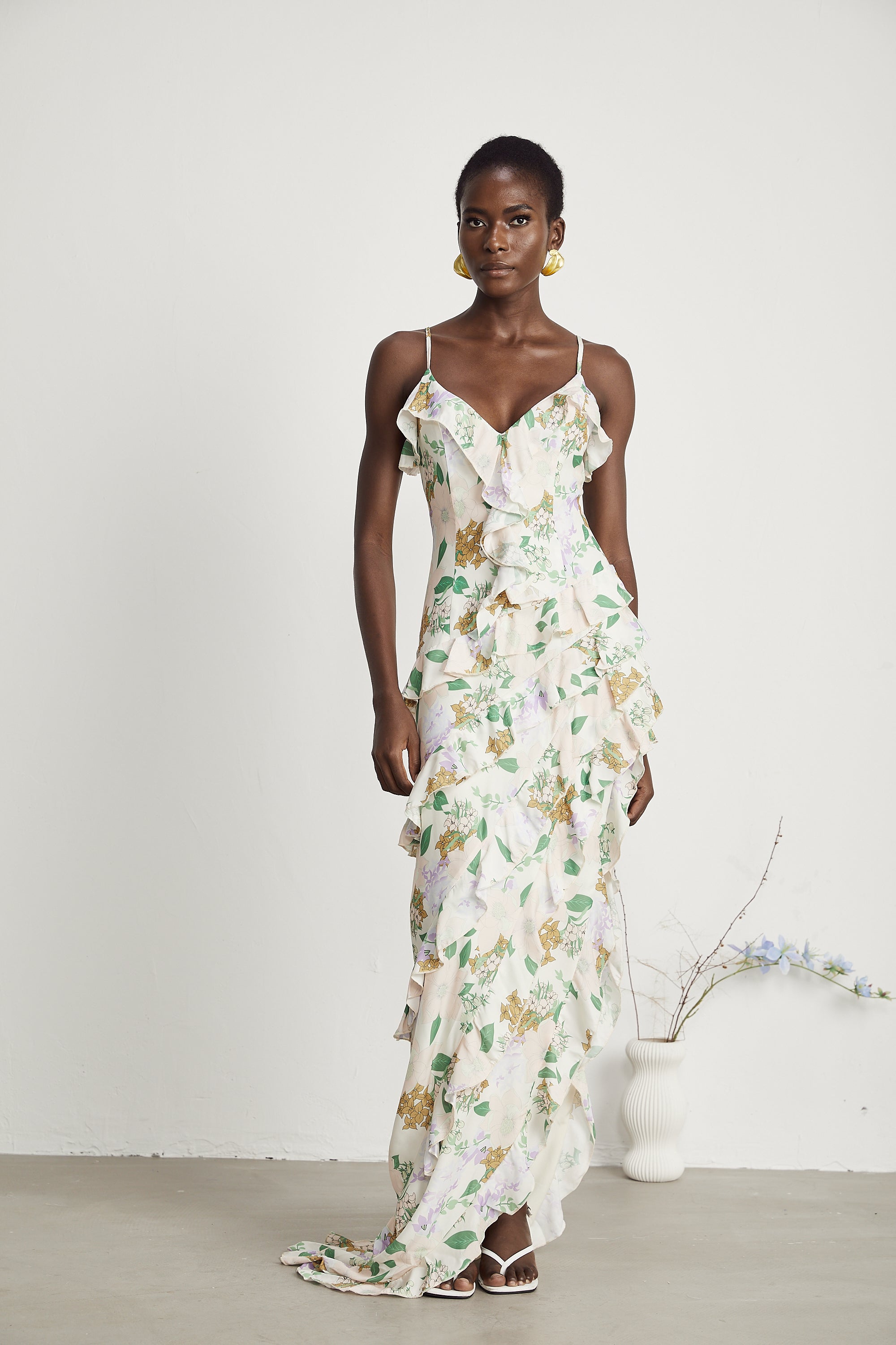 Isabeau fırfır maksi elbise