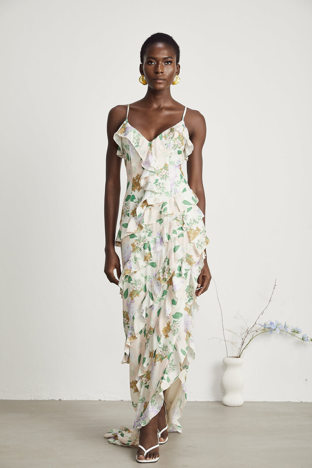 Isabeau fırfır maksi elbise