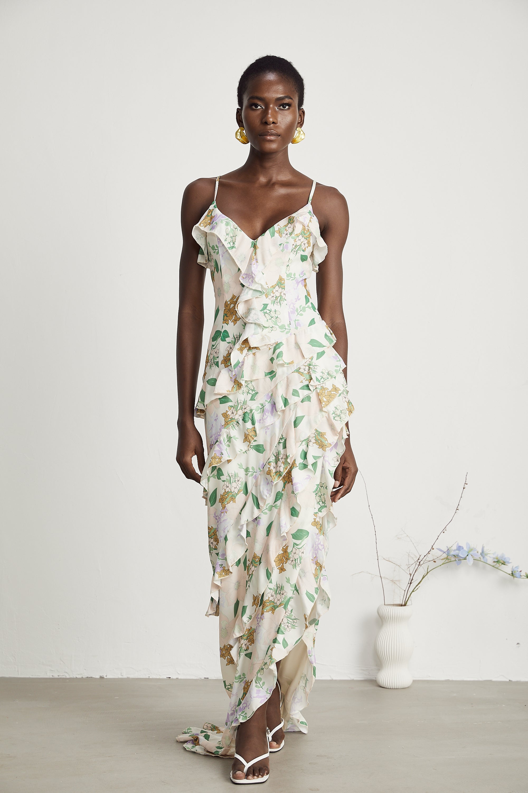 Isabeau fırfır maksi elbise