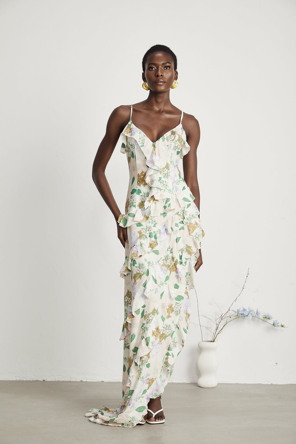 Isabeau fırfır maksi elbise