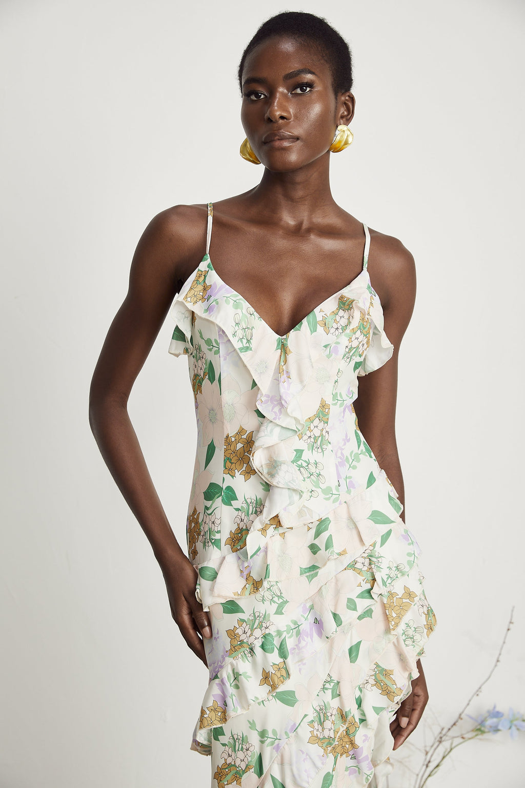 Isabeau fırfır maksi elbise