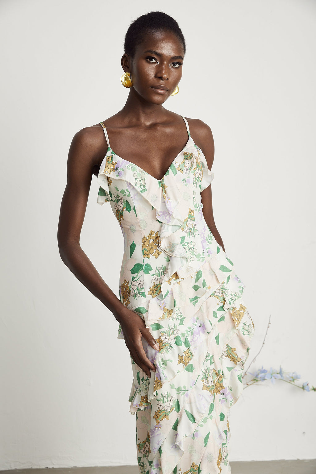 Isabeau fırfır maksi elbise