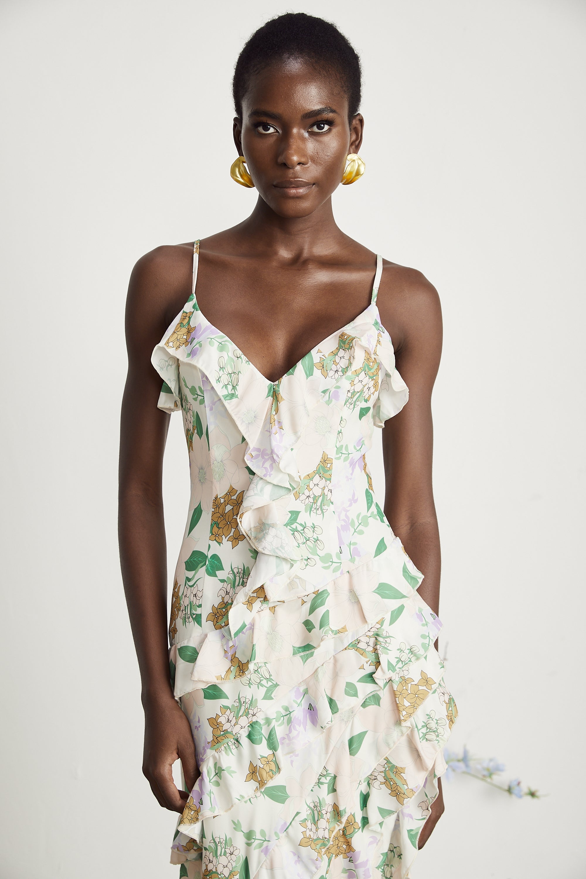 Isabeau fırfır maksi elbise