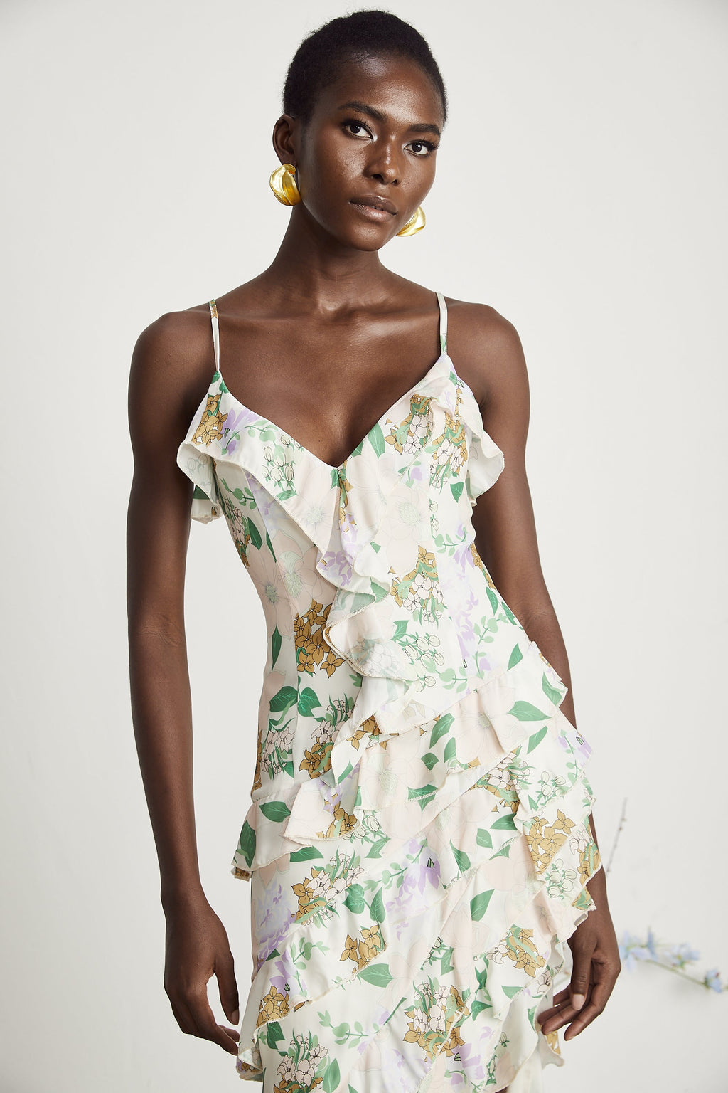 Isabeau fırfır maksi elbise