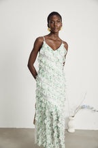 Céleste fırfır midi elbise