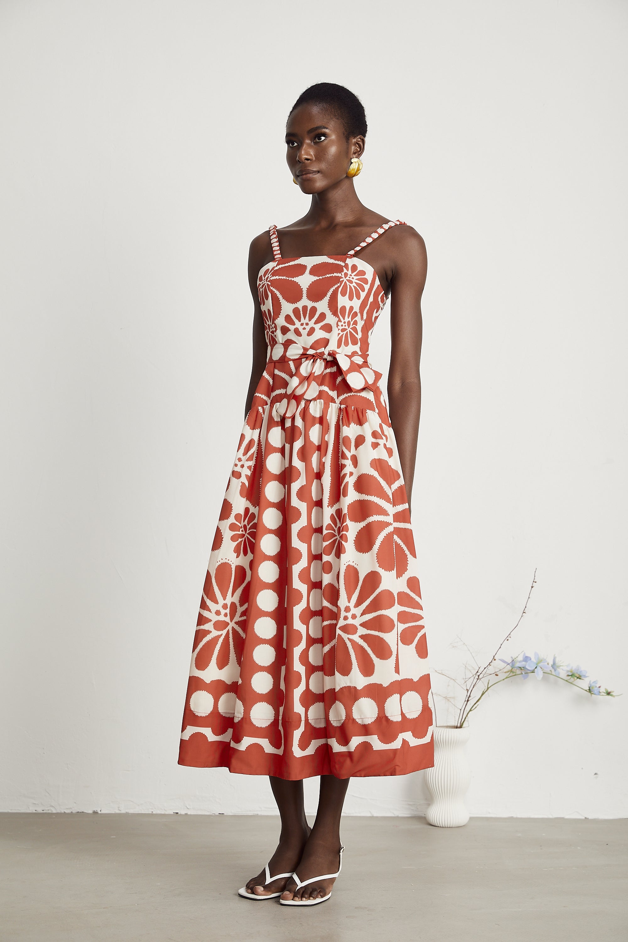 Sonia desenli midi elbise