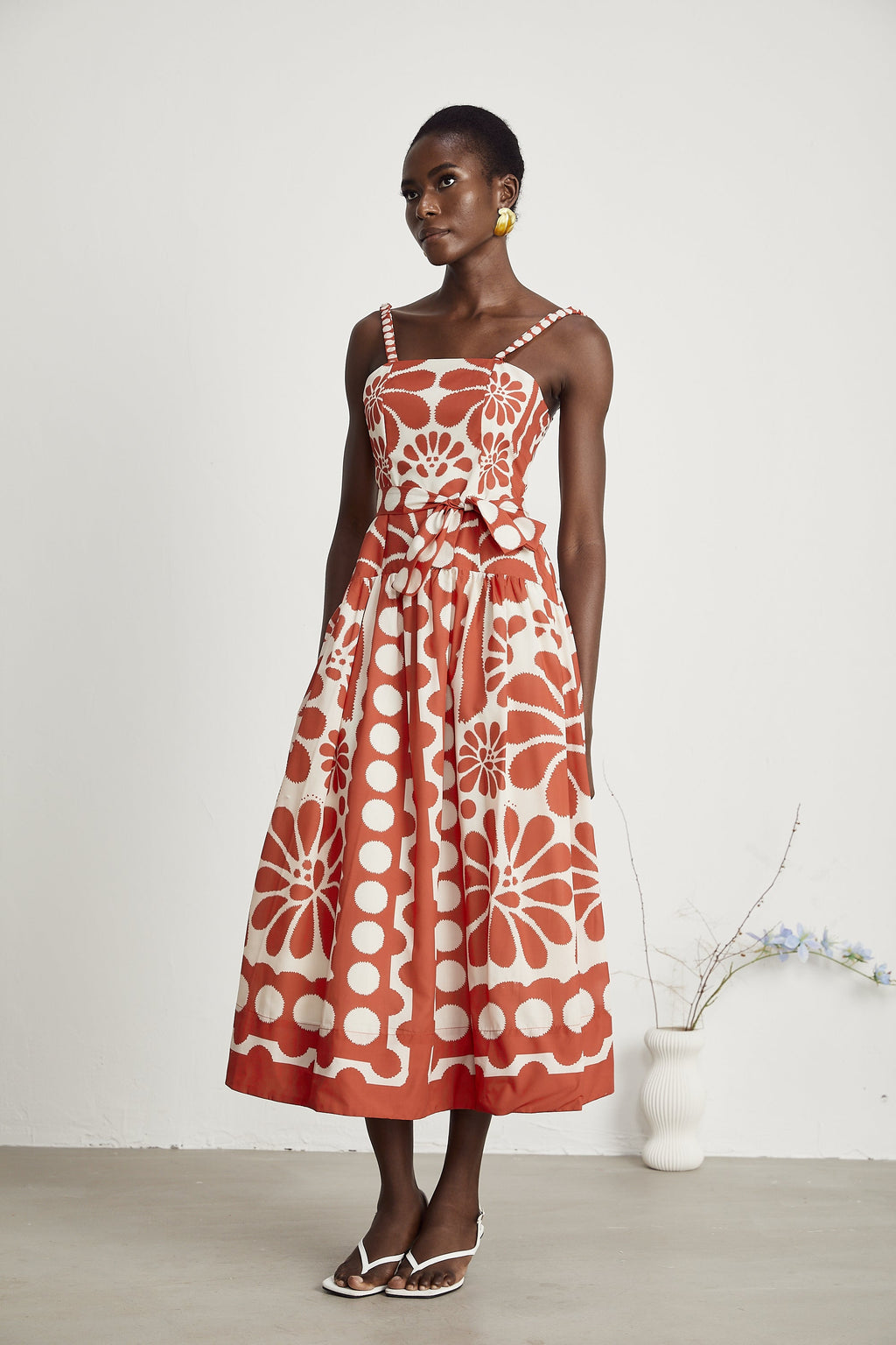 Sonia desenli midi elbise