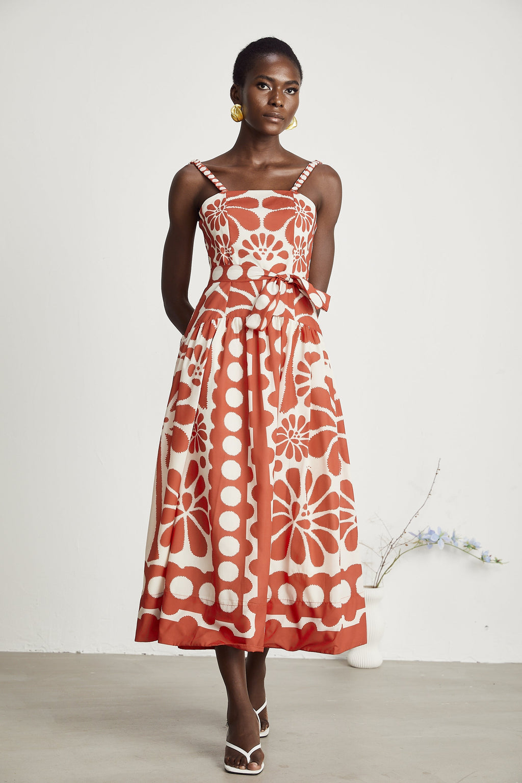 Sonia desenli midi elbise