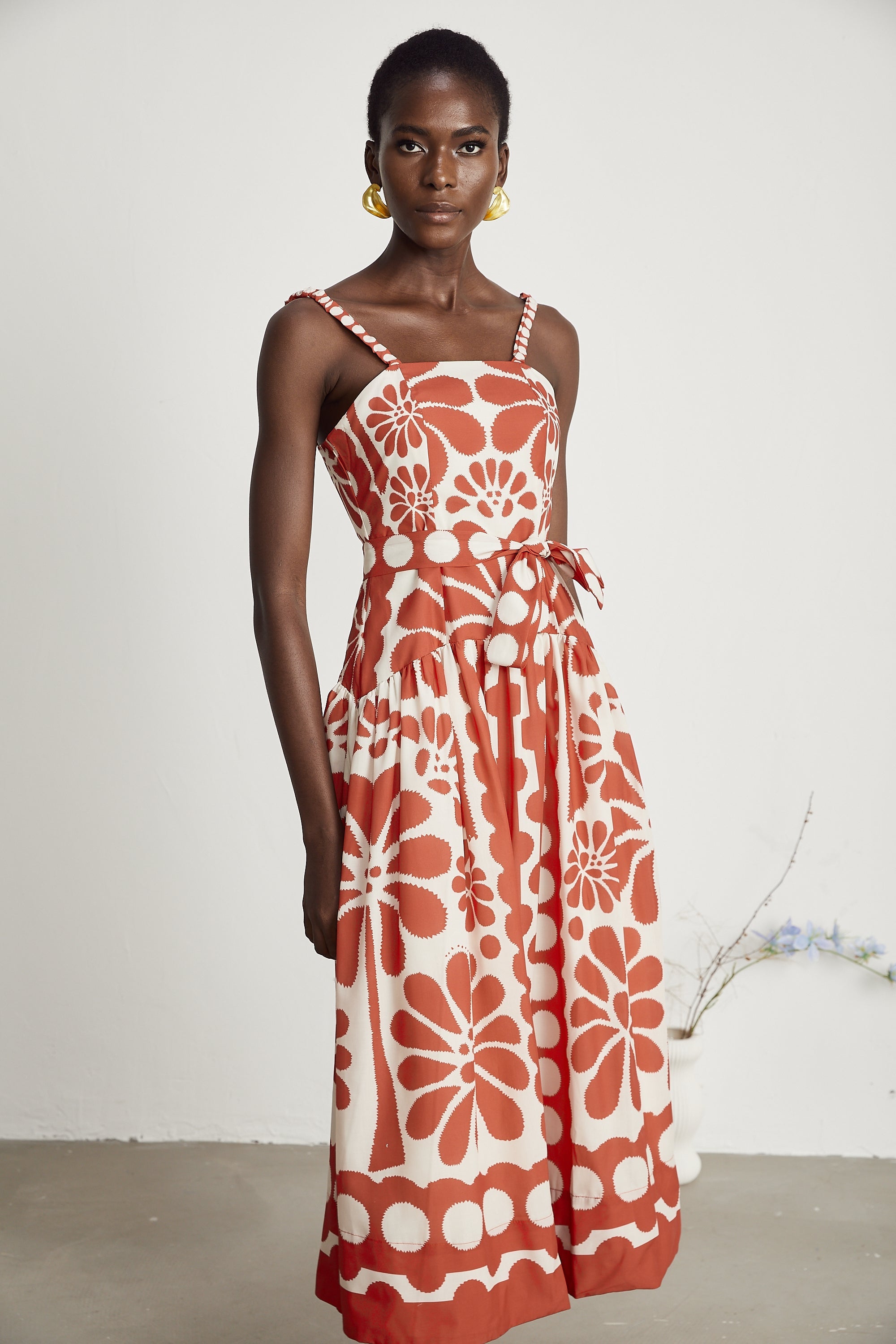 Sonia desenli midi elbise