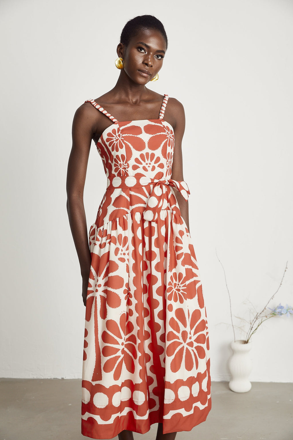 Sonia desenli midi elbise