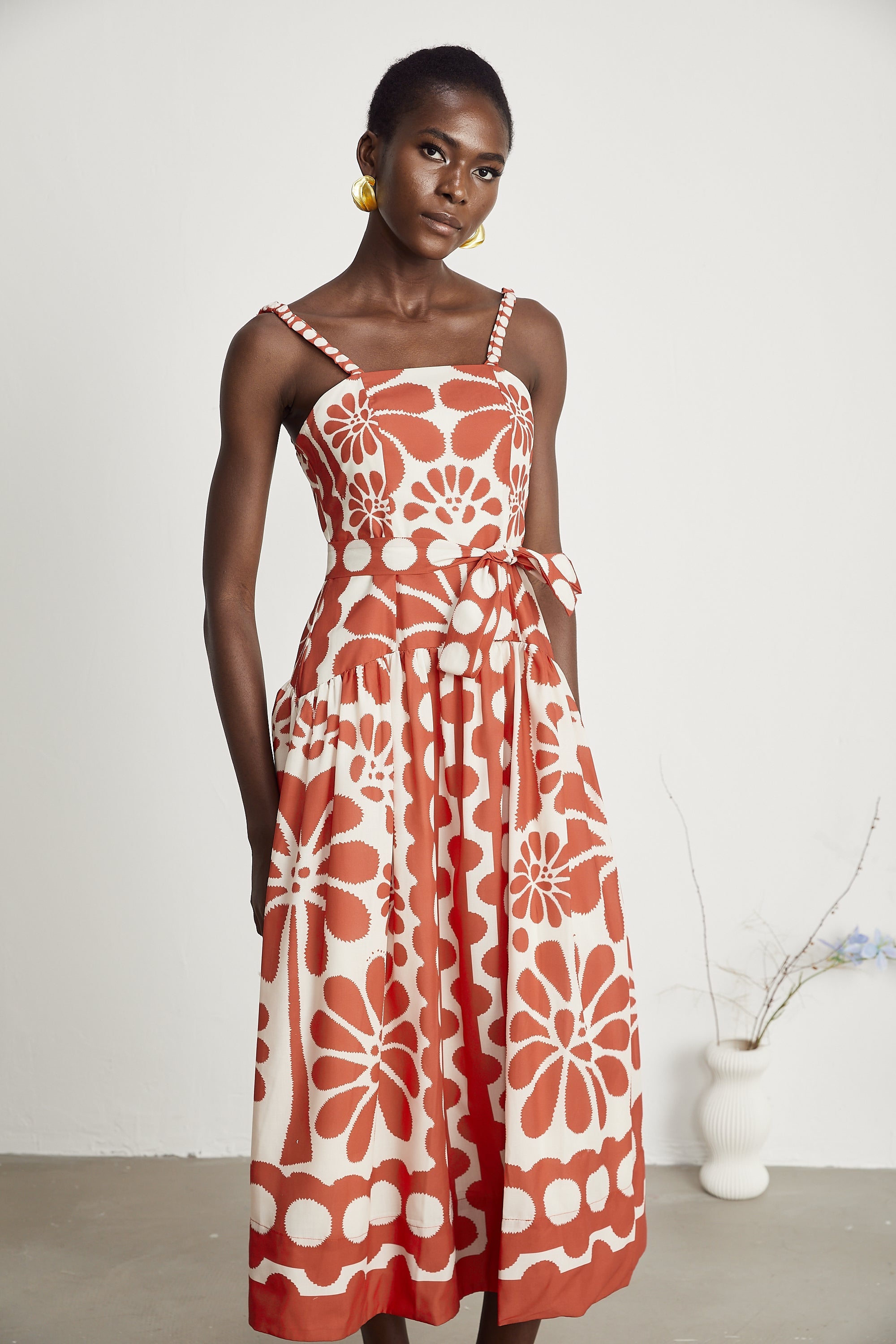 Sonia desenli midi elbise