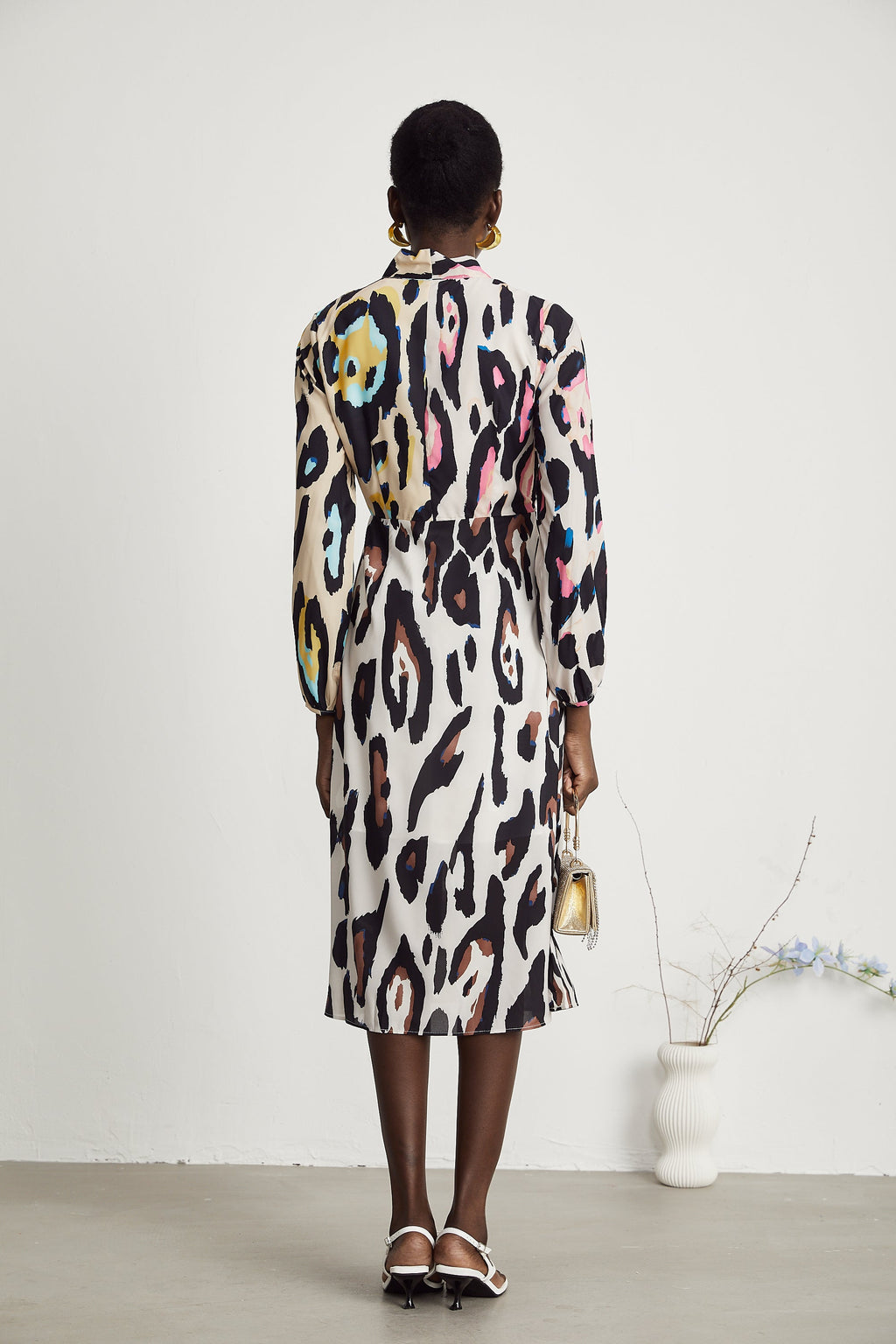 Kalena leopar midi elbise